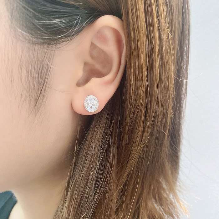 Silver Cubic Zirconia Oval Stud Earring