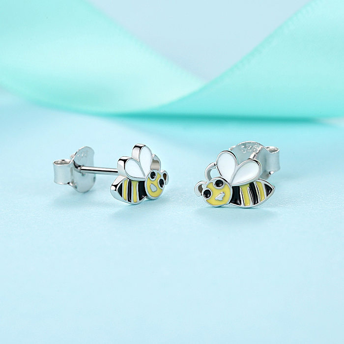 Pendientes infantiles de plata con diseño de abejas