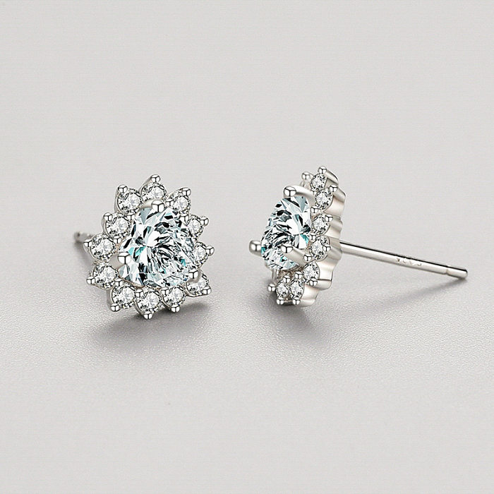 Sterling Silver Sparkle Zirconia Heart Stud Earrings