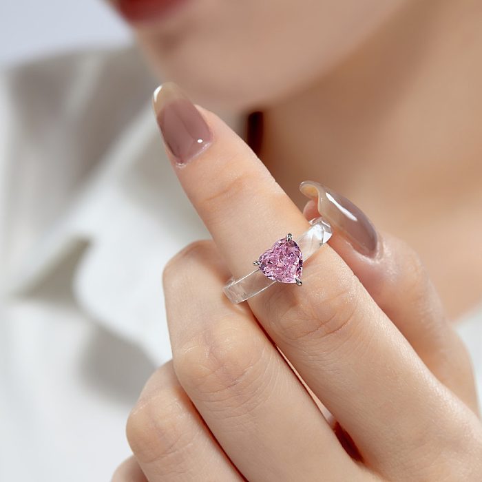 High Carbon Zirconia Heart Crystal Band Ring