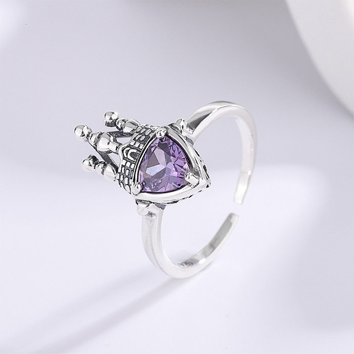 Anéis abertos de zircônia violeta coroa vintage