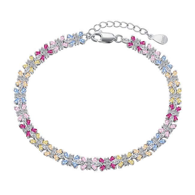 Luxury Rainbow Zirconia Flower Tennis Chain Bracelet