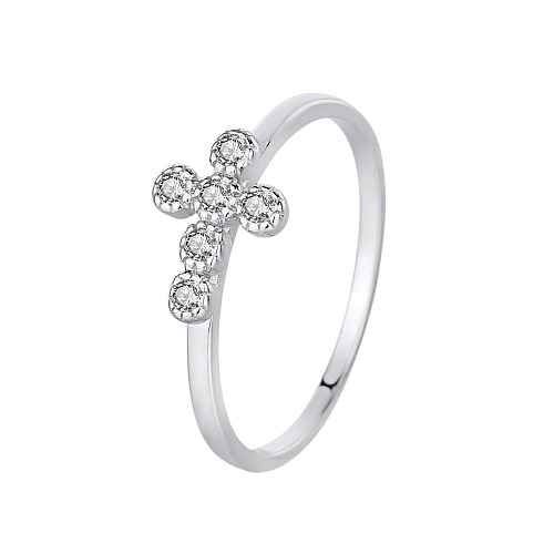 Silver Cubic Zirconia Cross Band Ring