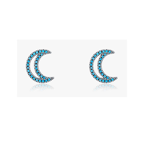 Sterling Silver Turquoise Moon Stud Earrings