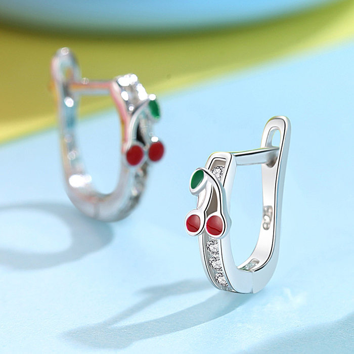Pendientes de aro para niños de plata de ley con circonitas y cerezas