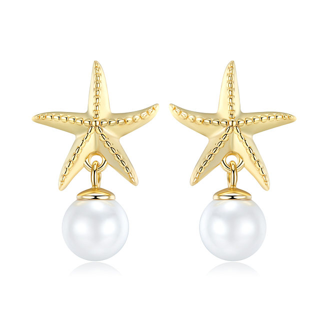 Boucles d'oreilles à tige en forme d'étoile de mer et de perles en argent sterling