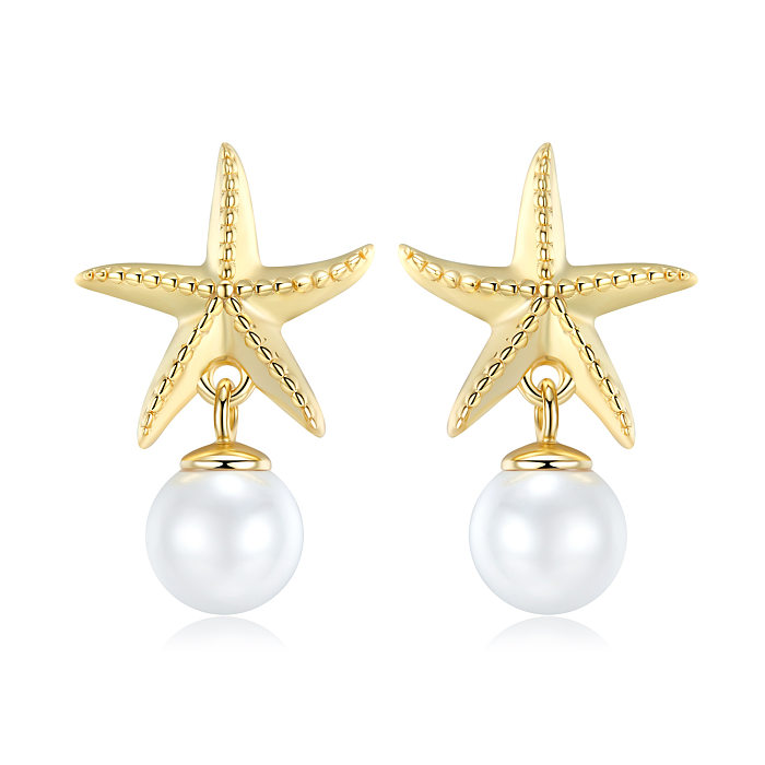 Sterling Silver Starfish Pearl Stud Earrings