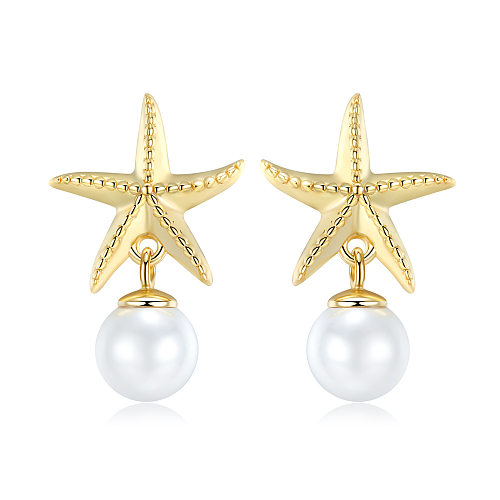 Pendientes de plata de ley con perlas de estrella de mar