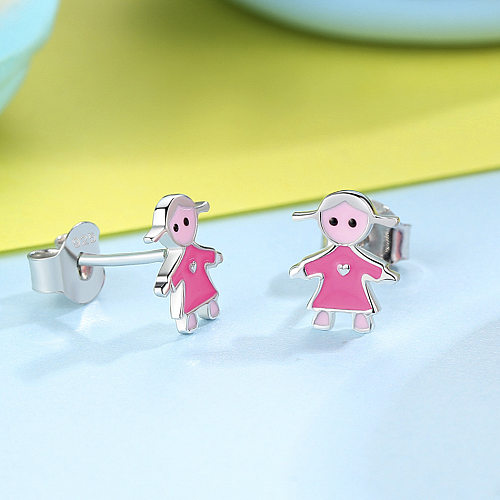 Silver Pink Girls Stud Earrings
