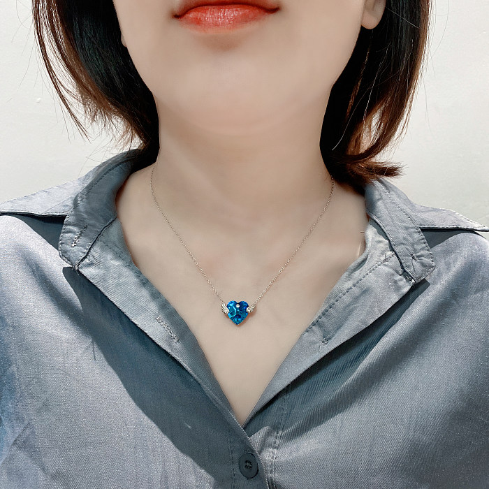 Austrian Crystals Love Heart Cubic Zirconia Wing Necklace