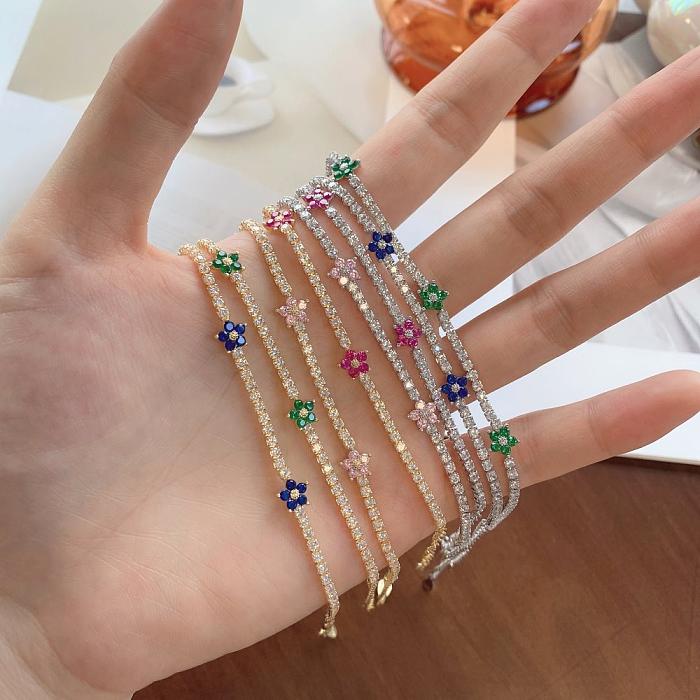 Pulseras de flores con circonita cúbica completa en plata de ley