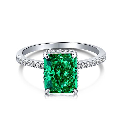 Sterling Silver A Emerald Zirconia Solitaire Ring