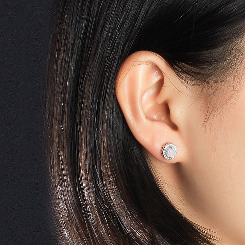 Round White Opal Stud Earring
