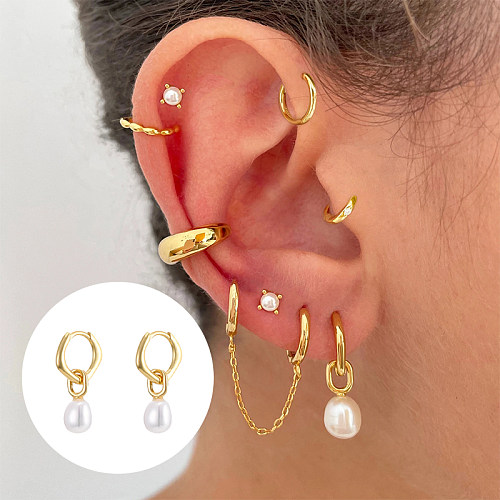 Sterling Silver Pearl Hoop Earrings