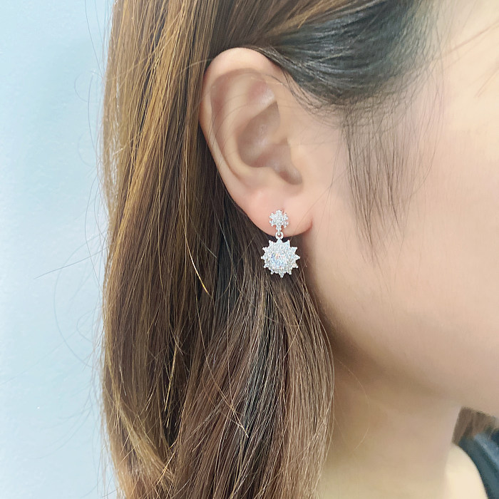 Silver Cubic Zirconia Flower Stud Earring