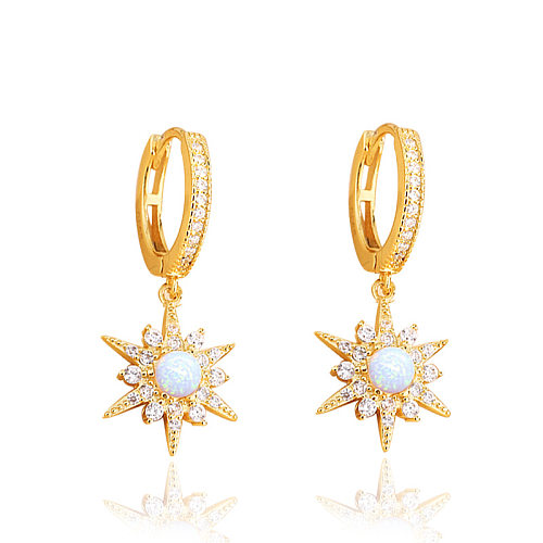Sparkle Opal Star Charm Hoop Earrings