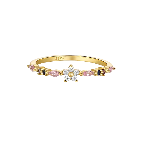 Silver Cubic Zirconia Flower Band Ring