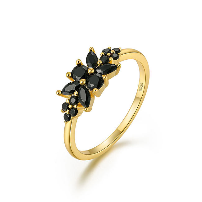 Silver Zirconia Black Leaf Band Ring