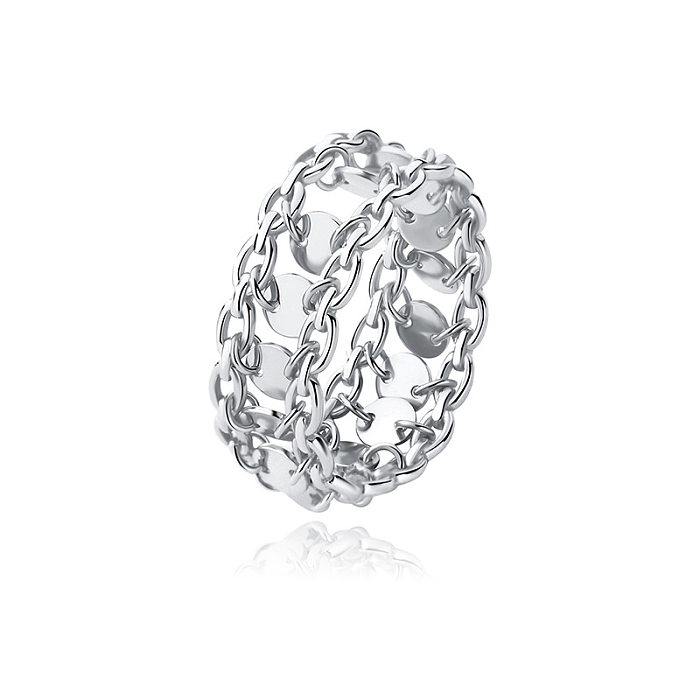 Anéis de lantejoulas com elo de corrente em prata esterlina
