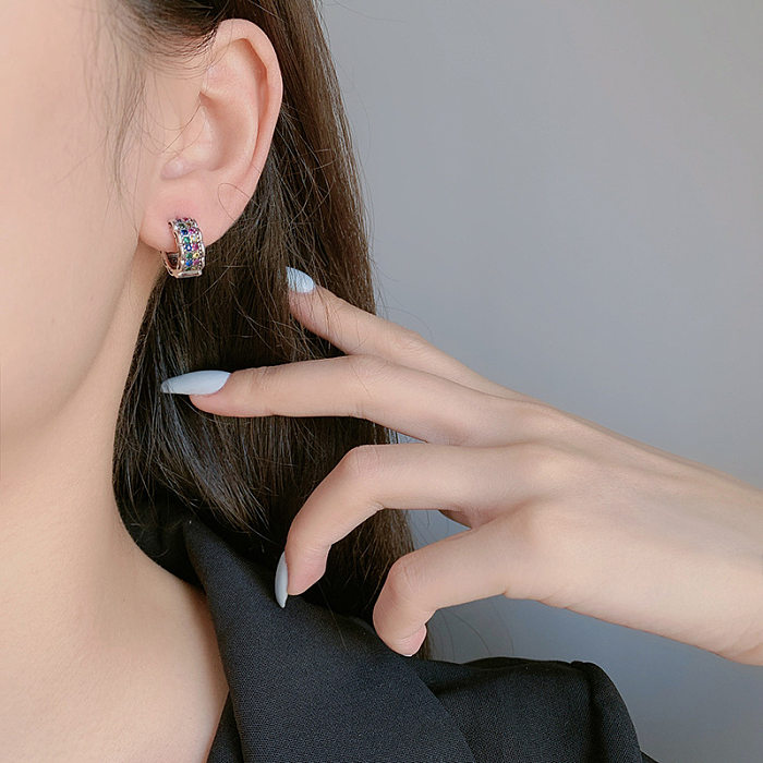Vintage Two Rows Zirconia Hoop Earrings