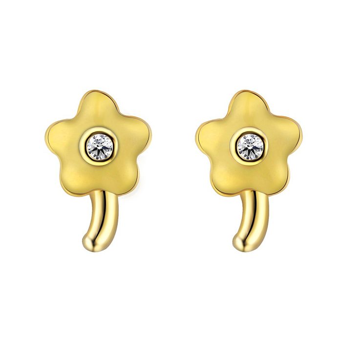 Sterling Silver Enamel Flower Stud Earrings