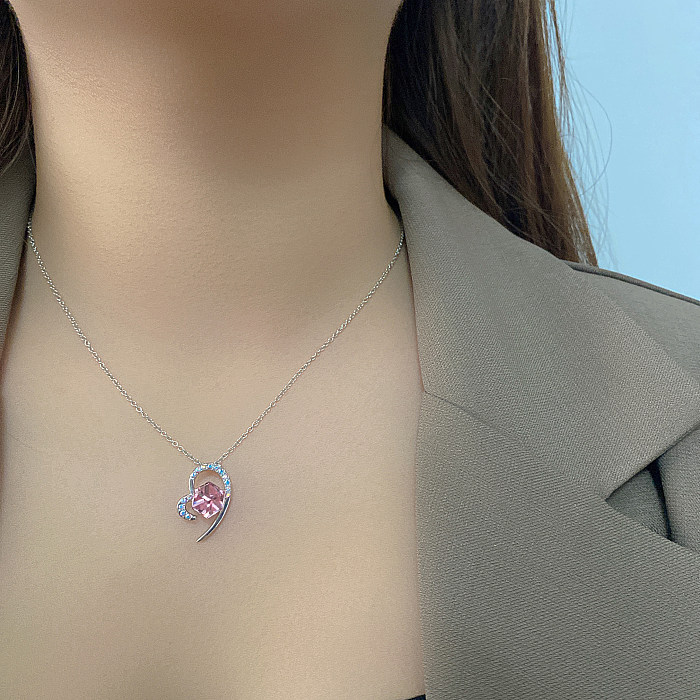 Austrian Crystals Cube Cubic Zirconia Heart Pendant Necklace
