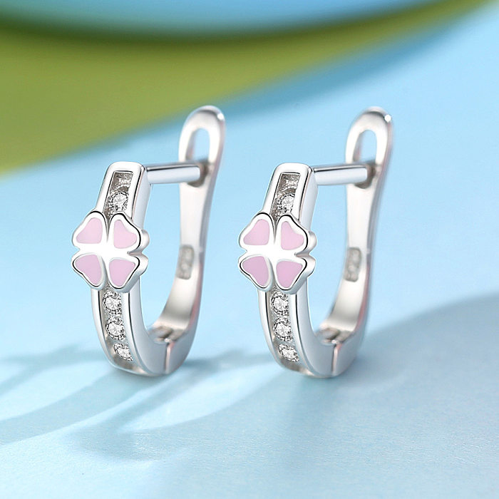 Kids Silver Four Leaf Clover Hoop Earrings
