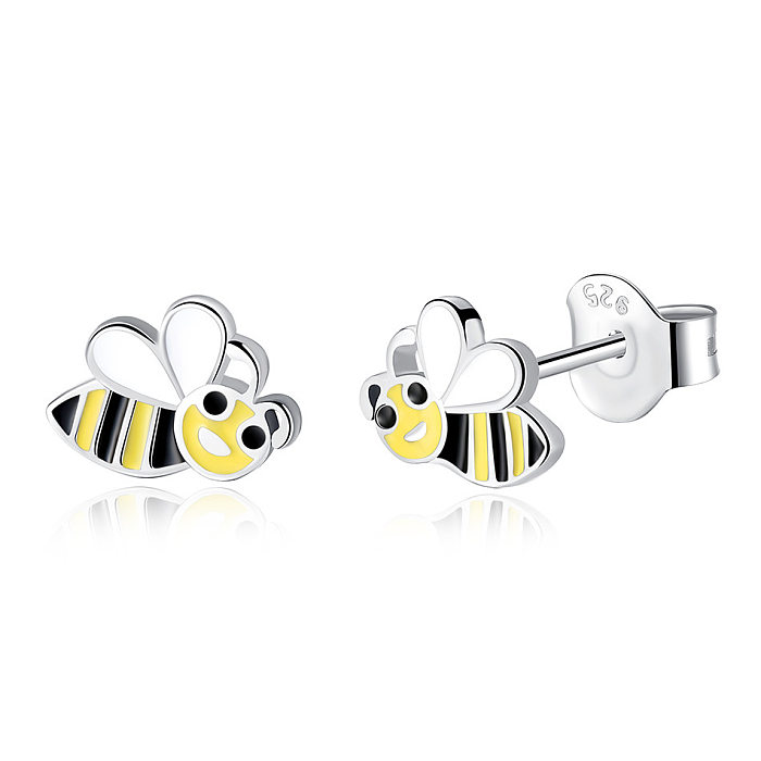 Pendientes infantiles de plata con diseño de abejas