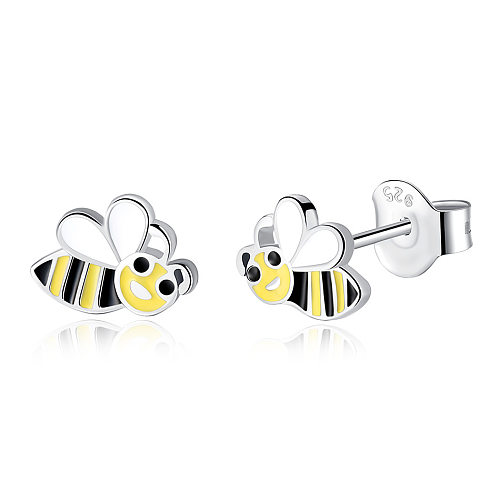Boucles d'oreilles à tige en forme d'abeilles argentées pour enfants