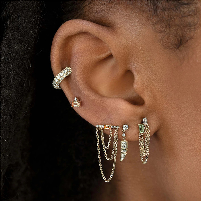 pcs  Sterling Silver Zirconia Chain Stud Earring