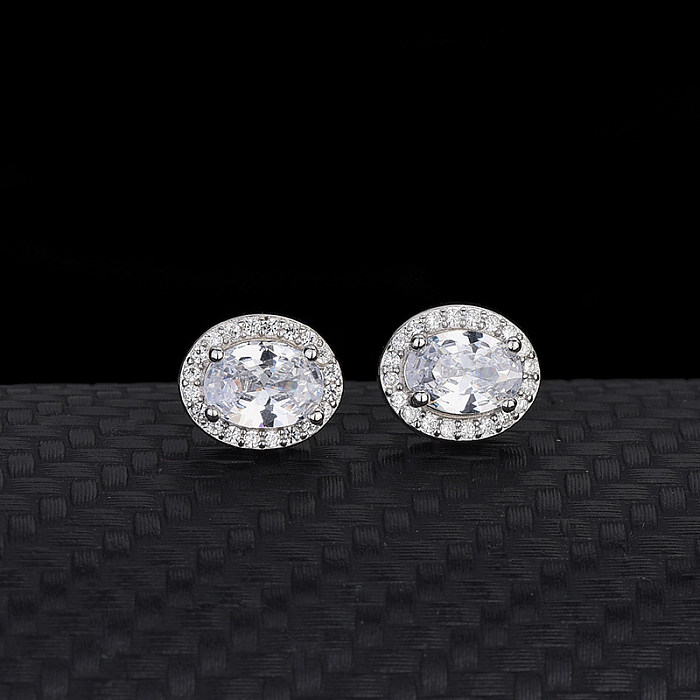 Silver Cubic Zirconia Oval Stud Earring