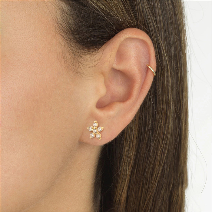 Sterling Silver Zirconia Flowers Stud Earrings