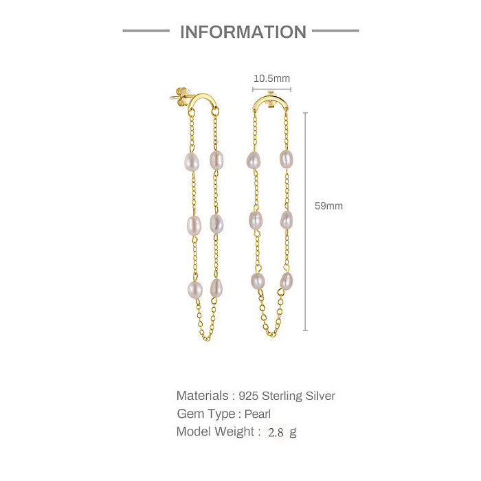 Sterling Silver Pearl Tassel Chain Stud Earring