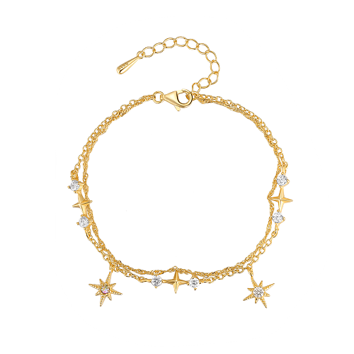 Silver Cubic Zirconia Star Layered Chain Bracelet