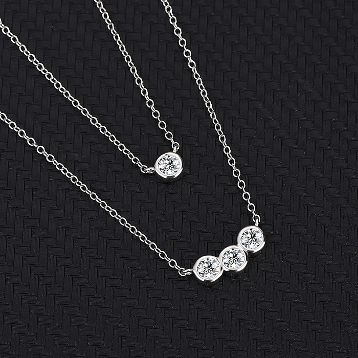 Sterling Silver Sparkle Zirconia Layered Neckalce