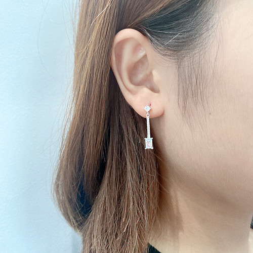 Silver Cubic Zirconia Rectangle Stud Earring