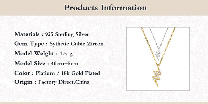 Sterling Silver Zirconia Lightning Pendant Necklace