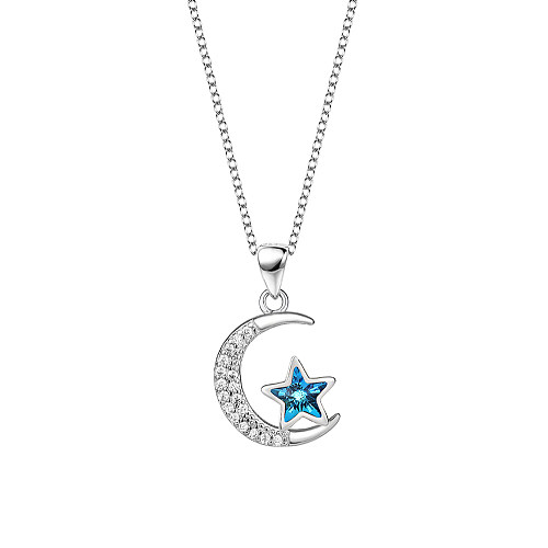 Österreichische Kristalle Stern-Mond-Kubikzirkonia-Anhänger-Halskette