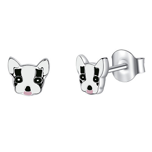 Kids Silver Dog Puppy Stud Earrings