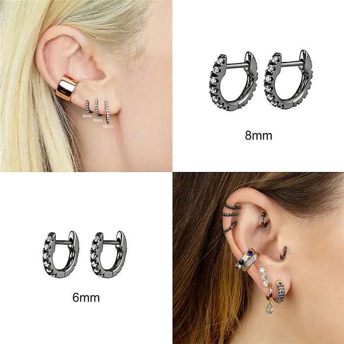 Boucle d'oreille créole en argent sterling // mm avec zircone noire