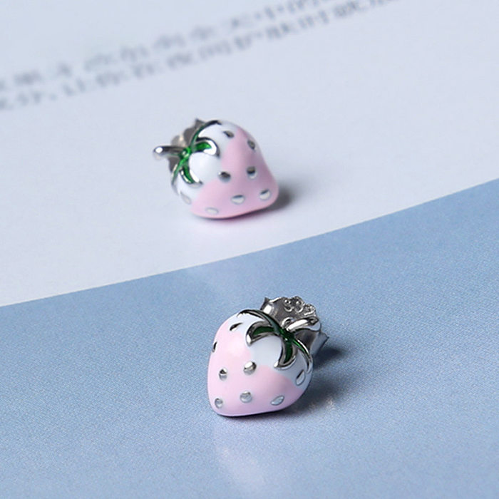 Sterling Silver Pink Strawberry Earrings