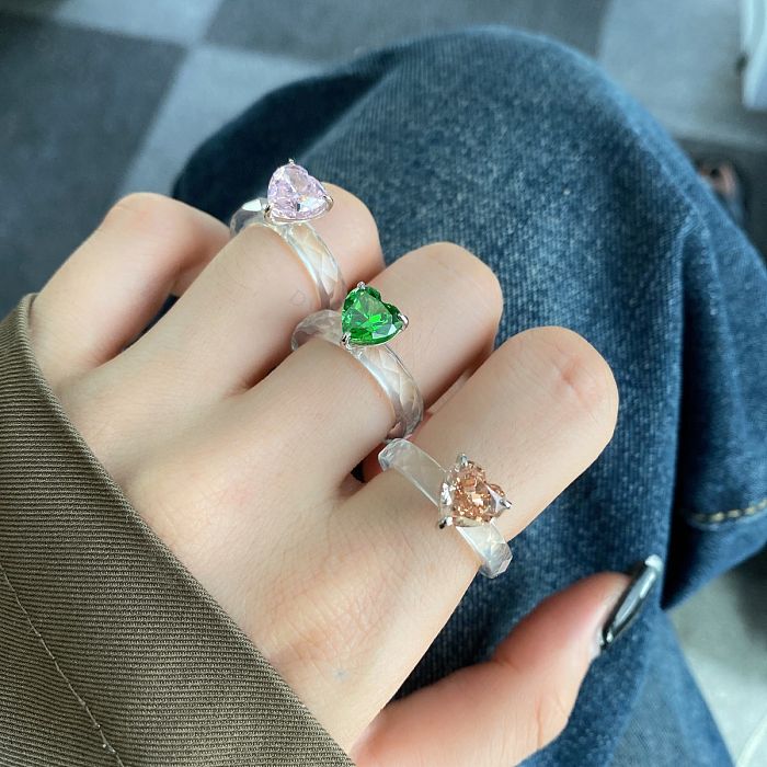 High Carbon Zirconia Heart Crystal Band Ring