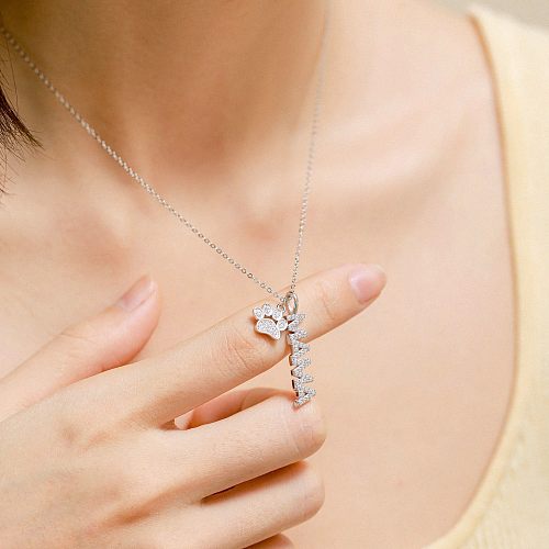 Zirconia MaMa Letters Footprint Necklace