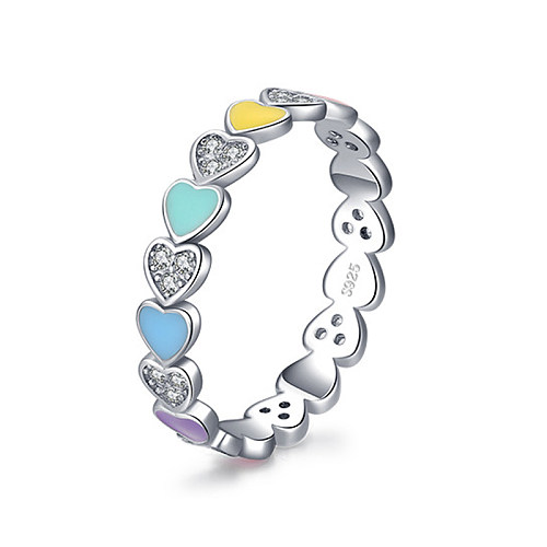 Colorful Enamel Zirconia Hearts Band Ring