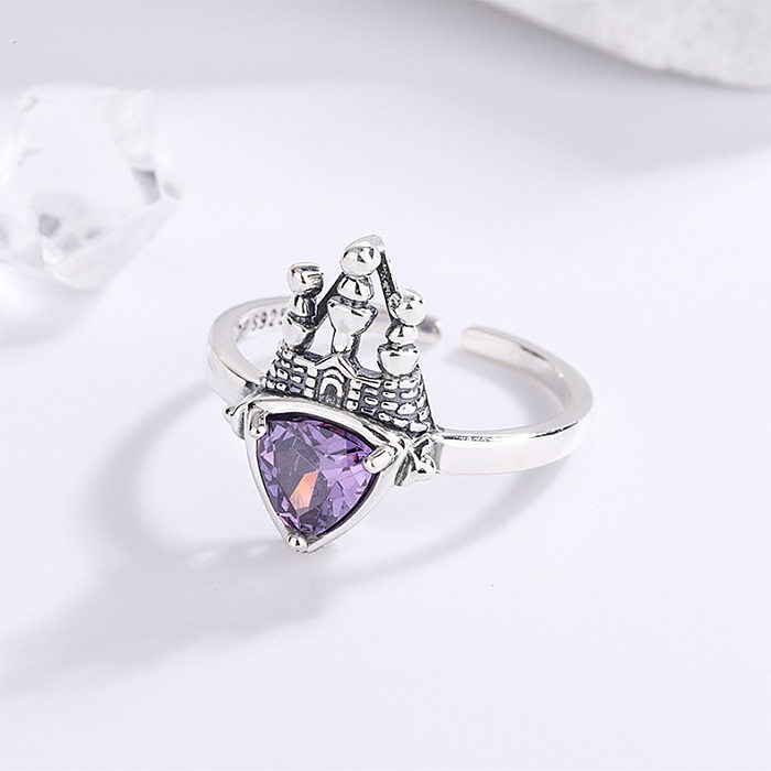 Anéis abertos de zircônia violeta coroa vintage