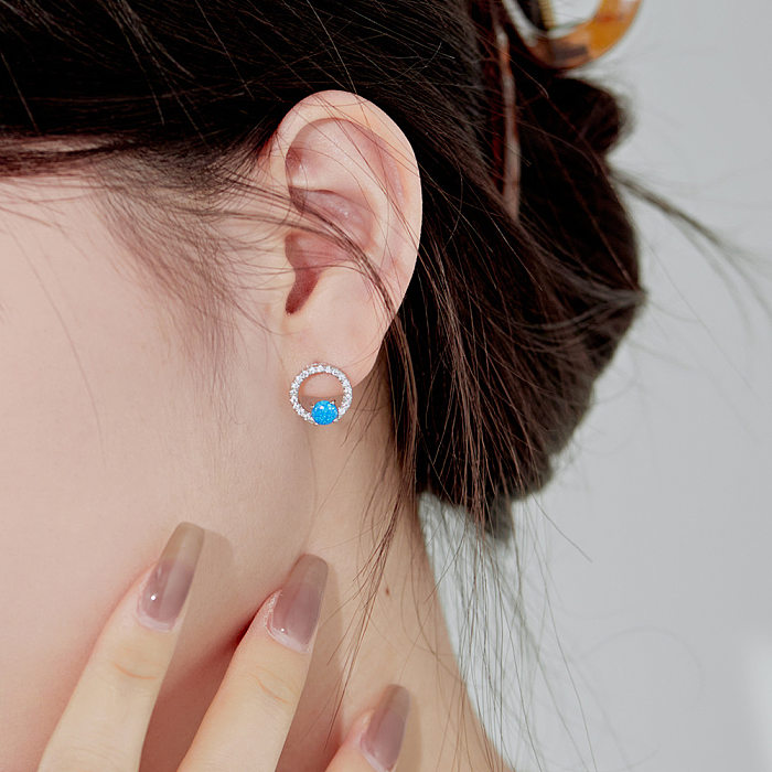 Zirconia Circle Opal Stud Earring