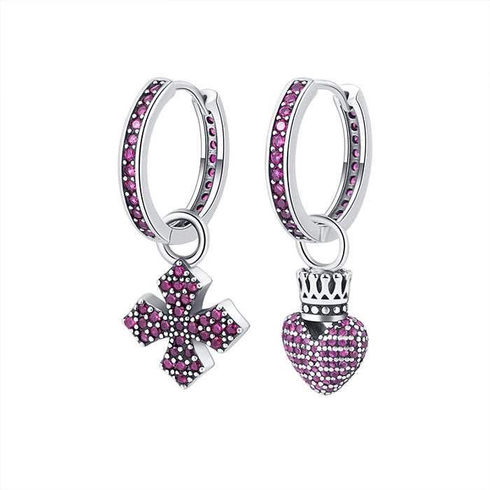 Vintage Zirconia Cross Heart Crown Hoop Earrings
