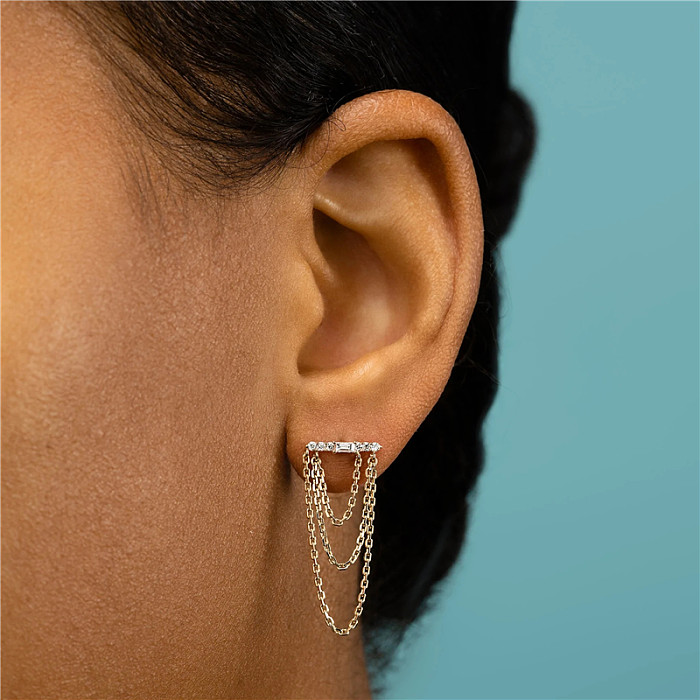 pcs  Sterling Silver Zirconia Chain Stud Earring