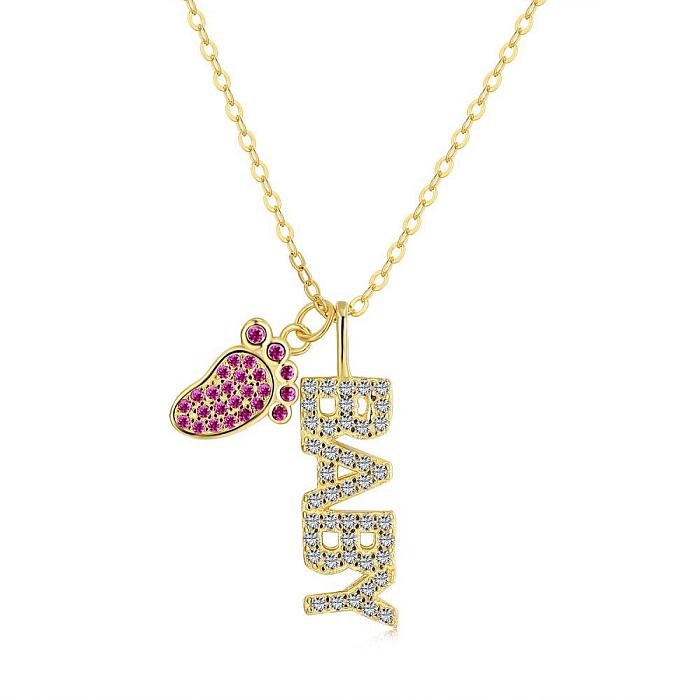 Zirconia Baby Letters Footprint Necklace