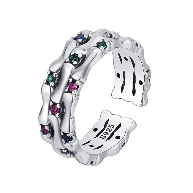 Bamboo Joint Rainbow Zirconia Open Rings